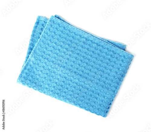 Color kitchen towel on white background, top view
