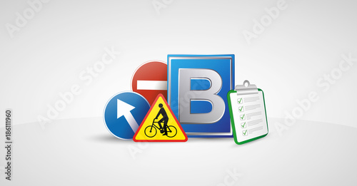 Driving School & course, Vector icon, illustration, banner Ai & EPS
