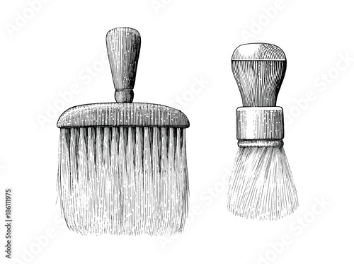 Vintage brush for barber and beauty hand drawing engraving style