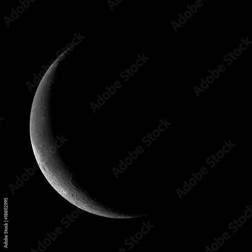 Waning crescent - 14% of moon surface visible. Image is a composition of several panels, made with maksutov telescope and scientific camera.