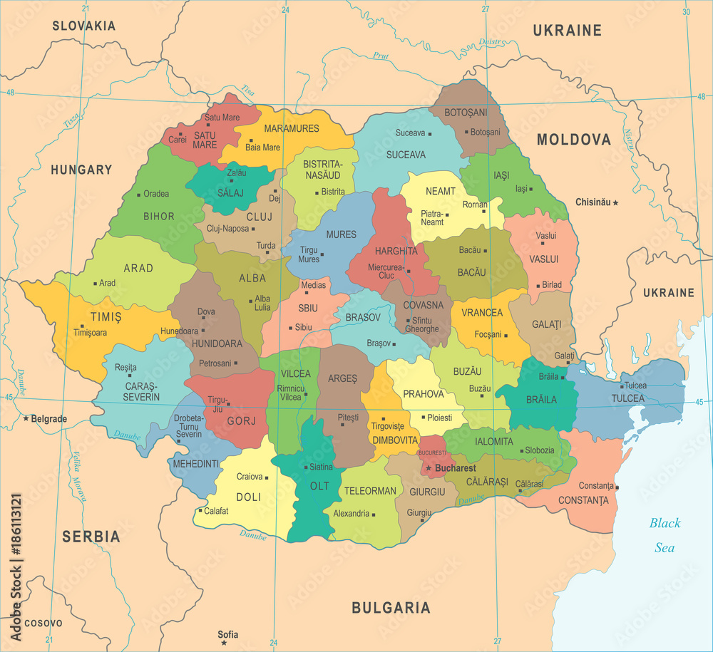 Romania Map - Detailed Vector Illustration
