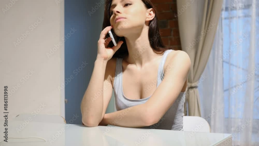 Relax Woman Talking on Phone, Attending Phone Call Relax Woman Talking on Phone, Attending Phone Call