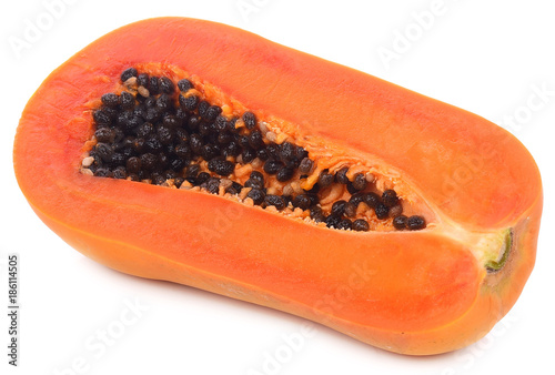 Half cut papaya fruits isolated on white background