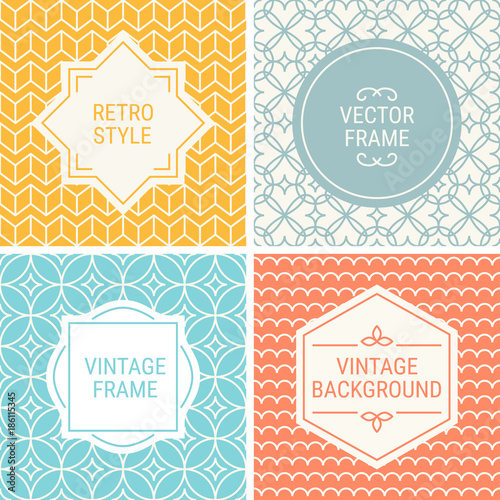 Set of vintage frames on mono line seamless background © miumi