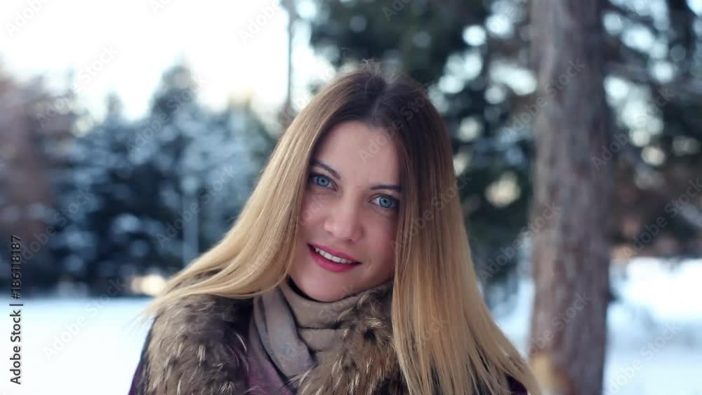 Portrait. Beautiful cute winter girl in the park Portrait. Beautiful cute winter girl in the park