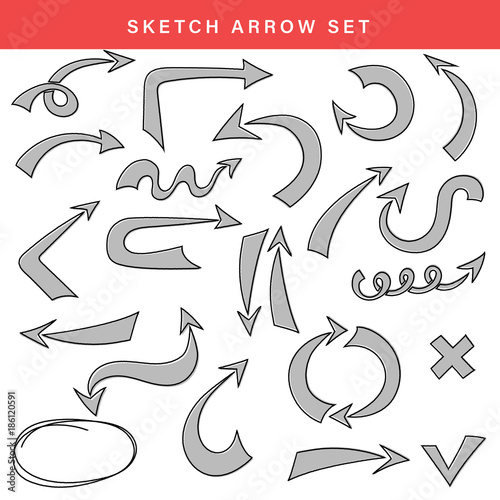 Sketch arrow set isolated on white background, black stroke