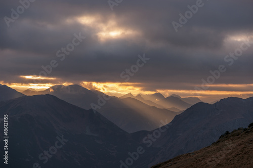 Great mountain peak at sunset. The Tatra Mountains.