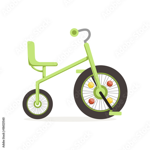 Green tricycle for children, kids bicycle vector Illustration