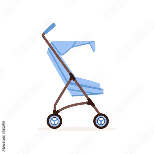 Blue baby carriage, safe handle transportation of toddler vector Illustration