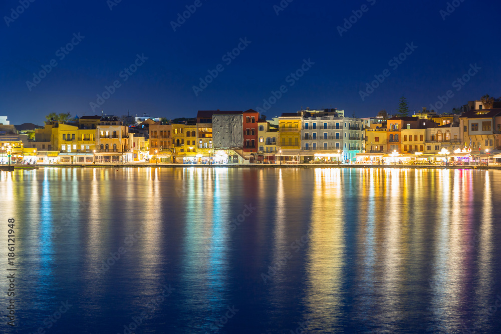 Old town of Chania city at night, Crete. Greece