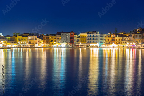 Old town of Chania city at night  Crete. Greece