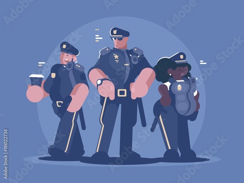 Group of police man and woman