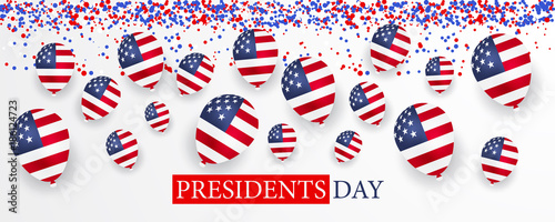 Presidents Day poster. Happy Presidents Day Background and symbols with USA flag. Vector illustration.