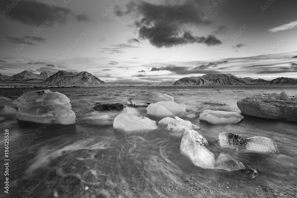Jesienna plaża na Spitsbergenie - obrazy, fototapety, plakaty 