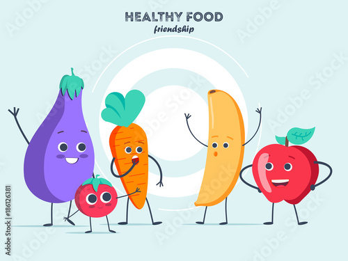 Vintage food poster design with burger and fries character. Colorful Fast food vector isolated on background.