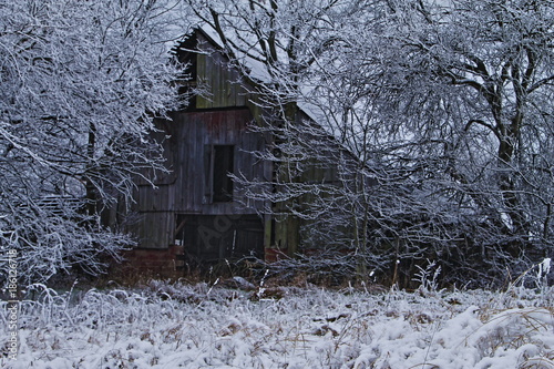 Weathered Barn in Snow