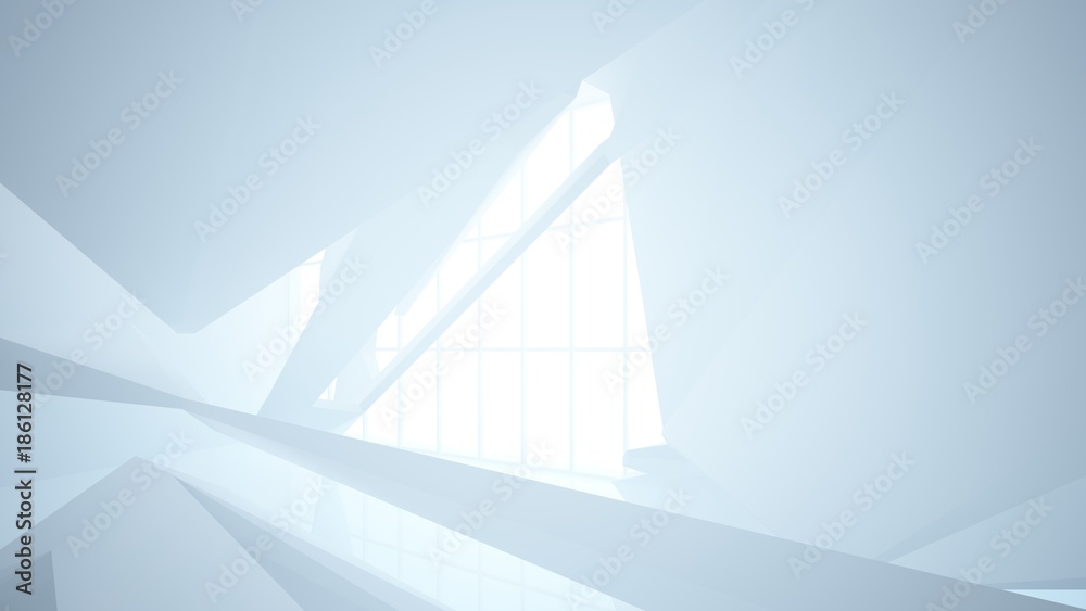 Fototapeta premium Abstract white interior multilevel public space with window. 3D illustration and rendering.