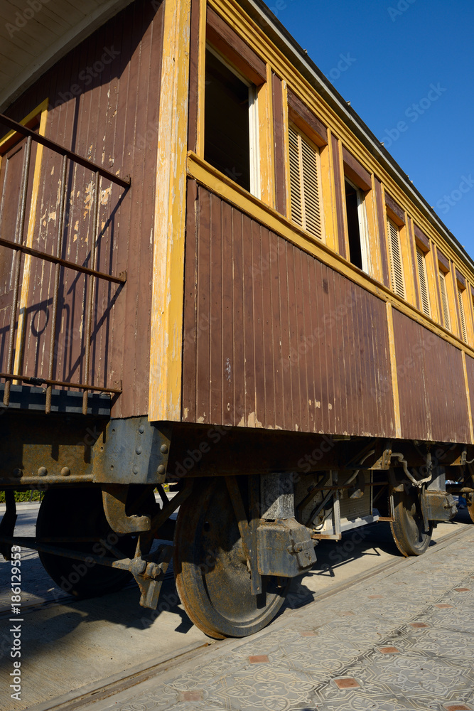 Retro wooden railway carriage at old station of Tel Aviv. Retro wooden railway carriage at old station of Tel Aviv.