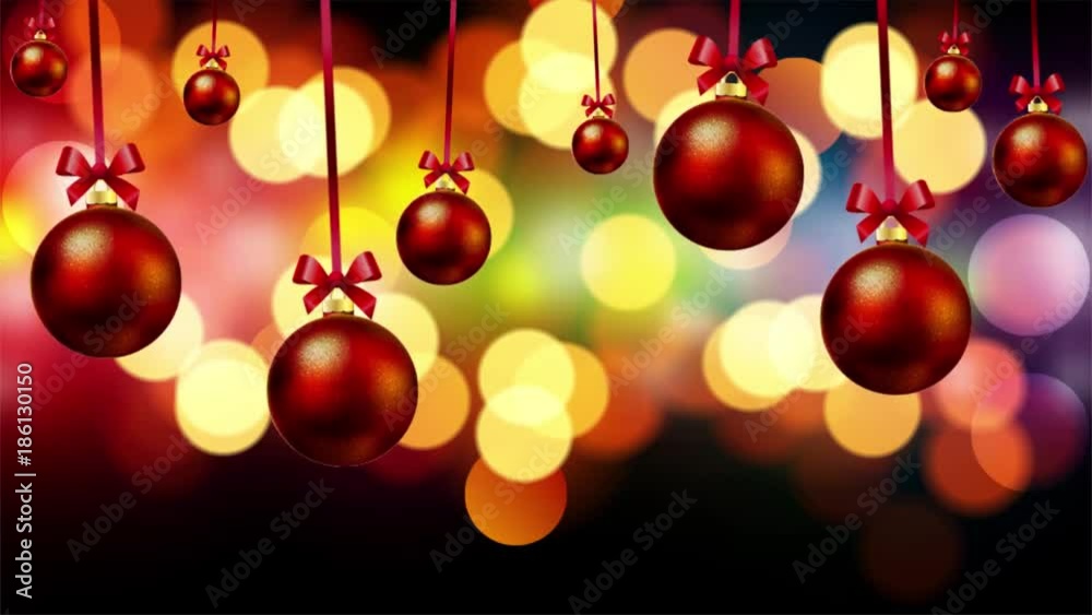 red christmas balls on bokeh background