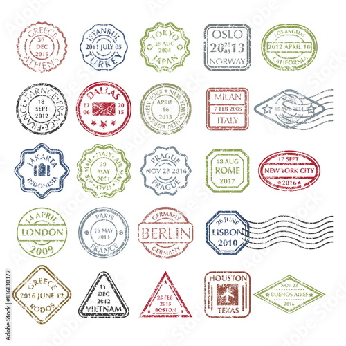  Postal stamps set colored