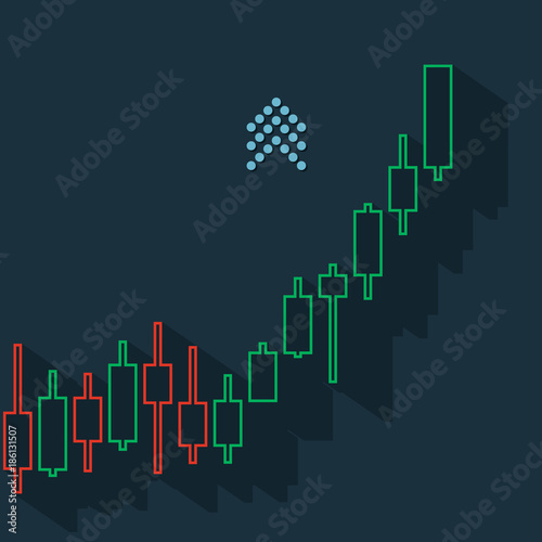 Stock market chart growth with long shadow and arrow up.