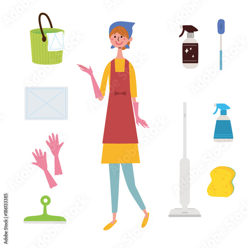 そうじ　そうじ用品　イラスト　女性
