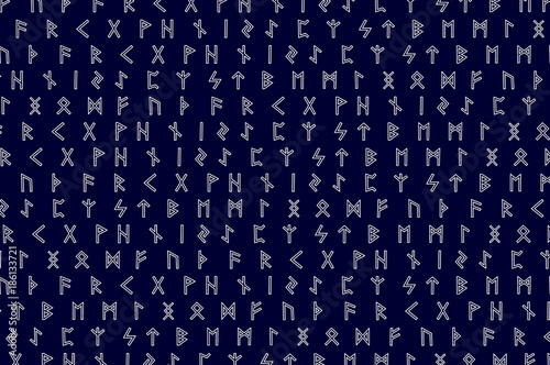 Elder futhark runes - blue and white - vector pattern
