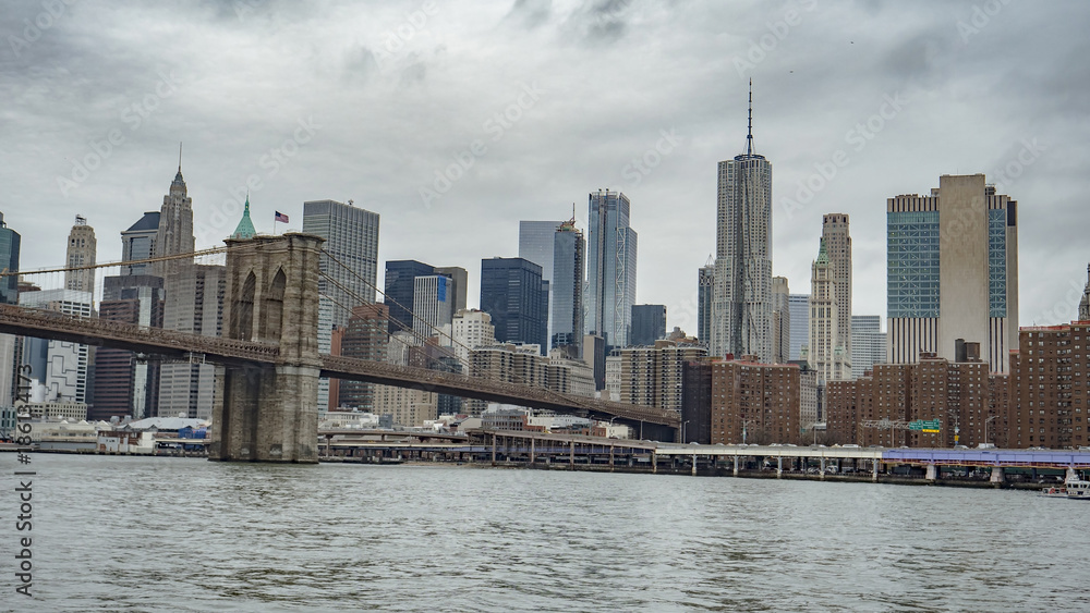 4K Manhattan New York Brooklyn Bridge Skyline City View from Hudson River
