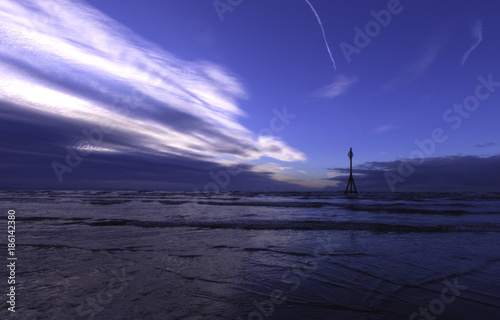 Sunset on Crosby Beach, Crosby, Liverpool, United Kingdom photo