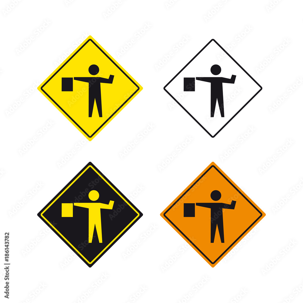 Traffic road men at work sign set Traffic road men at work sign set