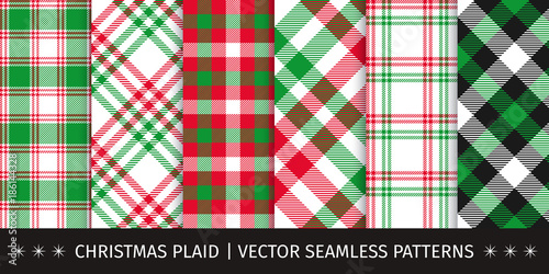 Set of christmas plaid and gingham seamless patterns. Vector backgrounds