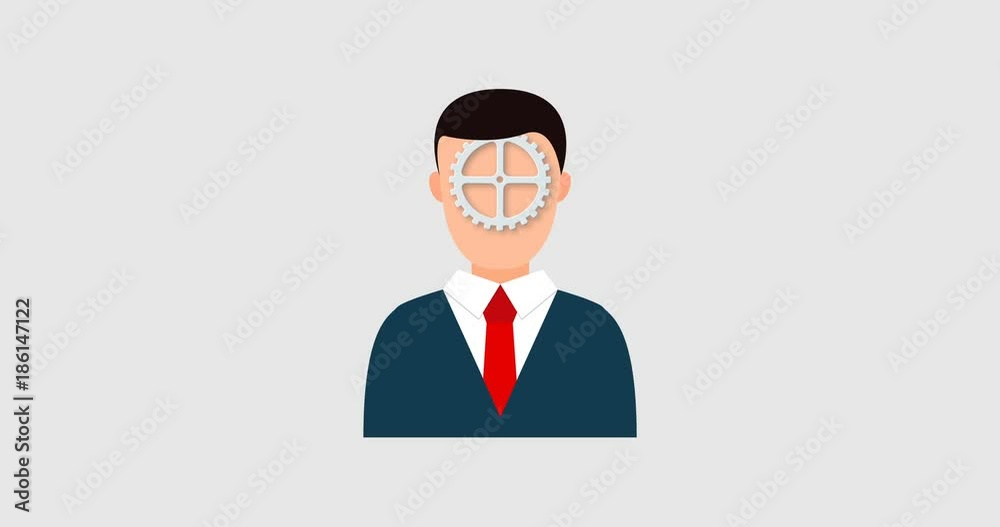 animation concept businessman and mechanism gears.