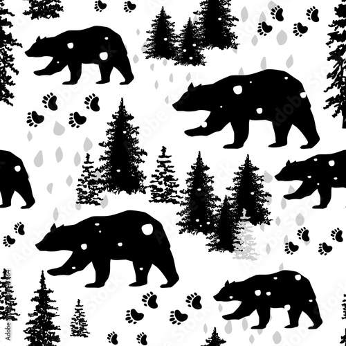 Seamless pattern with silhouettes of bears