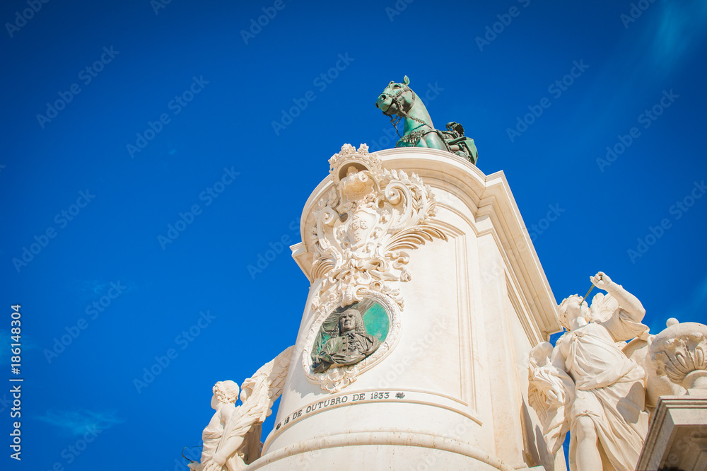 Portugal, Lisbon, Statue of King Jose I and Rua Augusta arch Arco da Rua Augusta