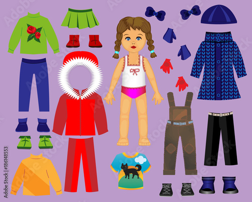 Paper doll clothes and set for play and creativity. Part 3. Winter