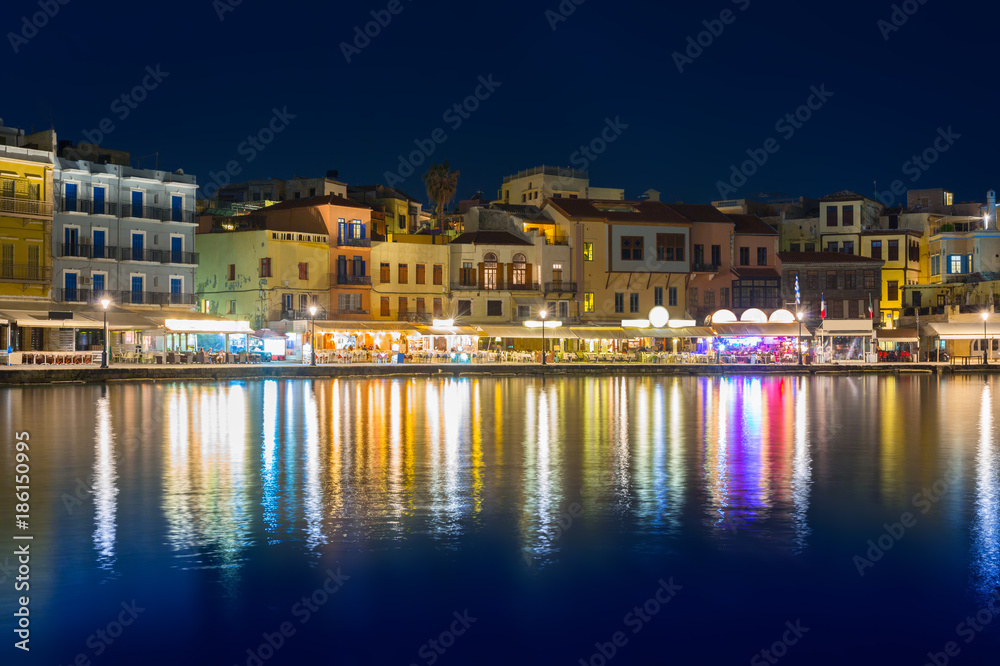 Old town of Chania city at night, Crete. Greece
