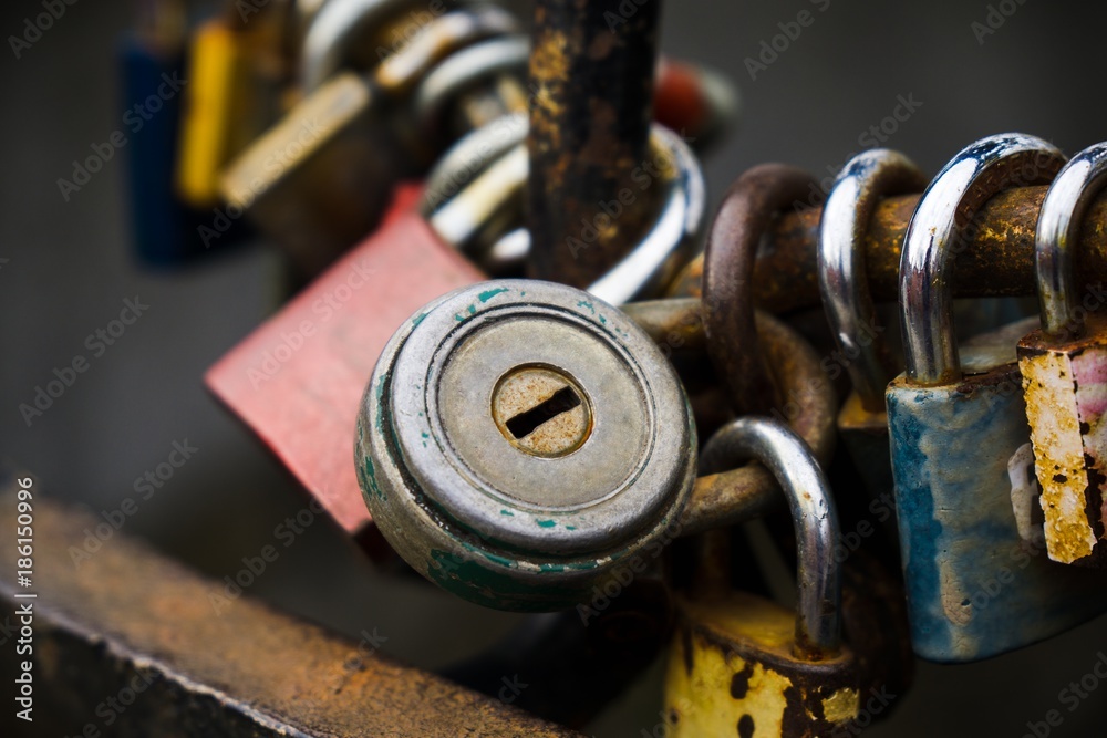 Padlocks on the well in the center of Zilina city. Slovakia Padlocks on the well in the center of Zilina city. Slovakia