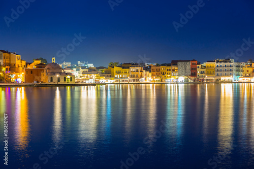 Old town of Chania city at night  Crete. Greece