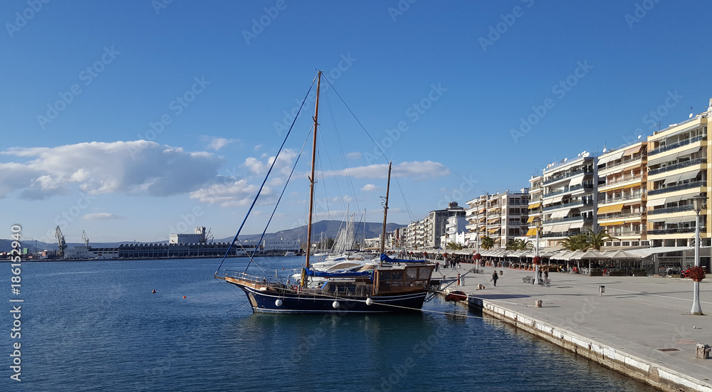VOLOS, GREECE - DECEMBER 27 2017: Boat in the harbour of Volos city, Greece