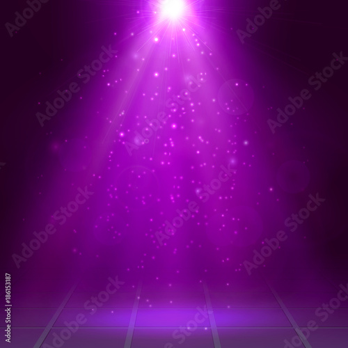 Magenta spotlights, ray, fog, smoke, Scene, Disco, Light Effects, Vector illustration.