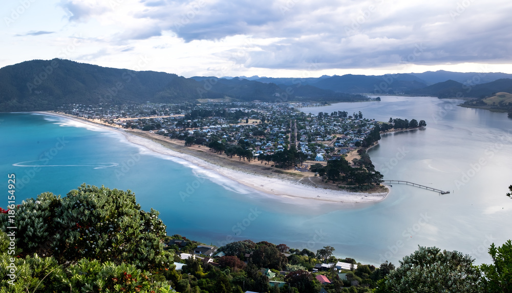 New Zealand, View at Pauanui from Paku Summit - obrazy, fototapety, plakaty 