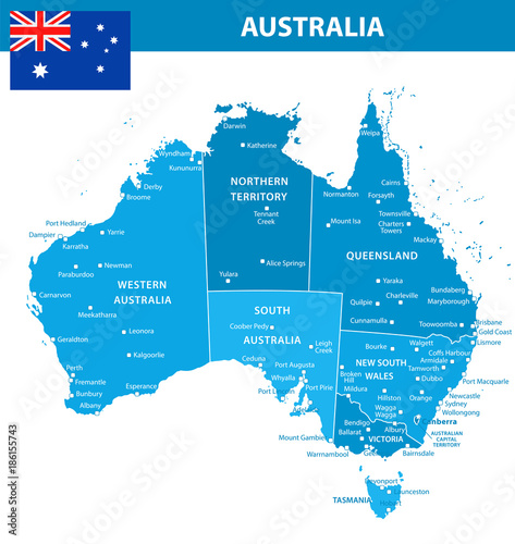 Australia Regions Cities Blue Shades