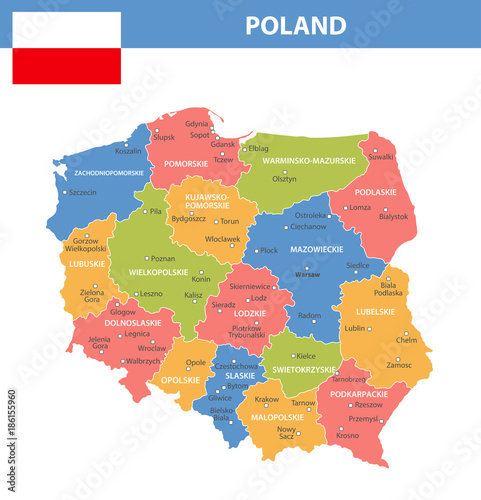 Poland Regions Cities Color Shades