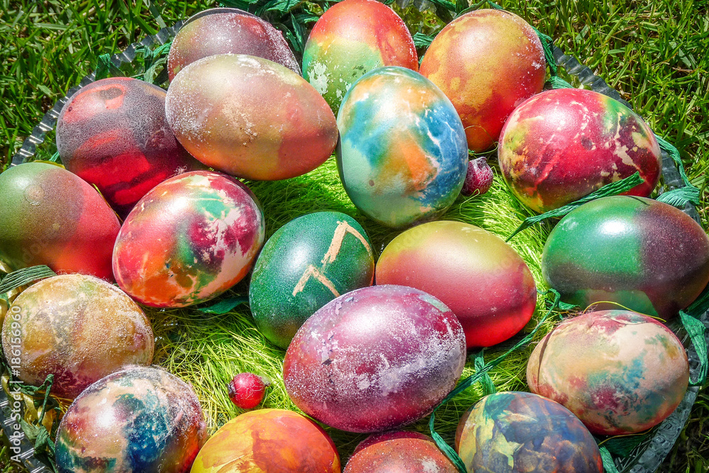 Colorful Easter Eggs on Grass Colorful Easter Eggs on Grass