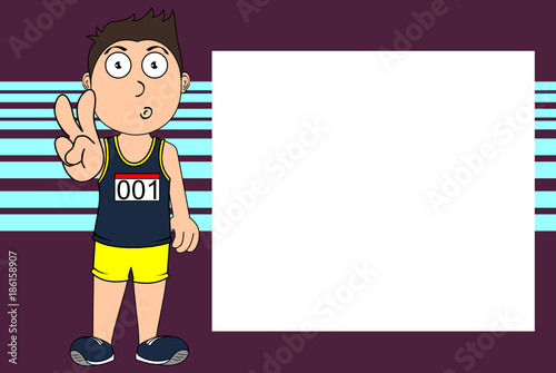 sporty kid runner cartoon expression picture frame background in vector format
