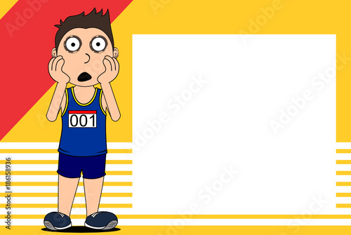sporty kid runner cartoon expression picture frame background in vector format