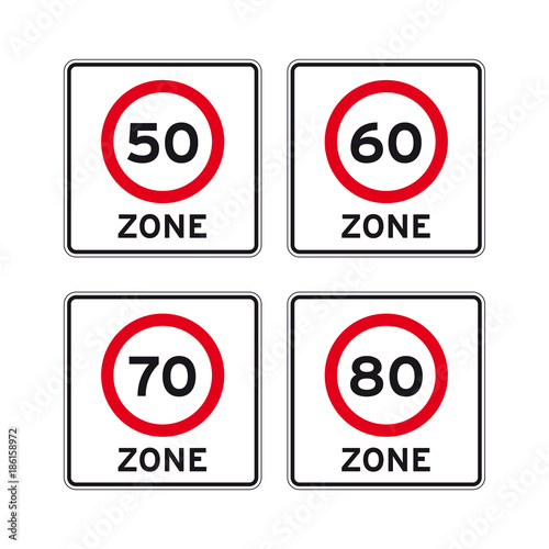 Kilometers miles speed limit traffic road sign set