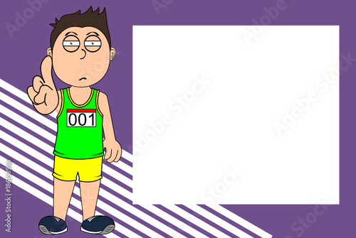 sporty kid runner cartoon expression picture frame background in vector format