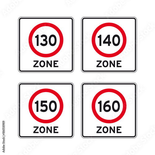 Kilometers miles speed limit traffic road sign set