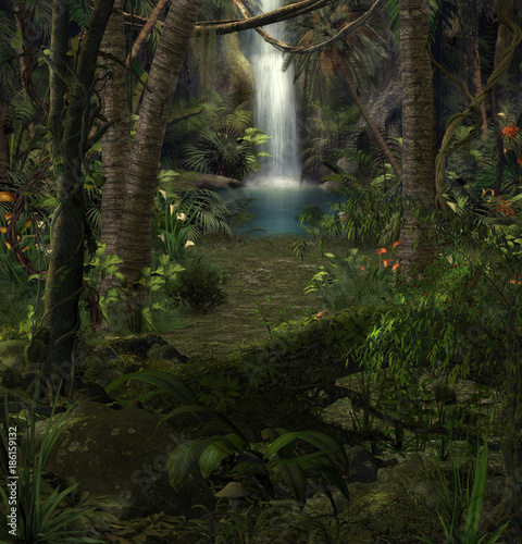 Enchanting Jungle Waterfall Scenery